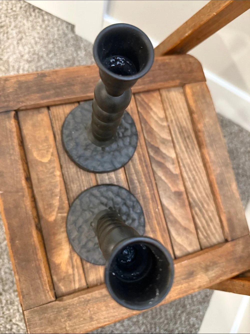 Pair Black Metal  Candlestick Holders Beaded Farmhouse Rustic Candle Holders